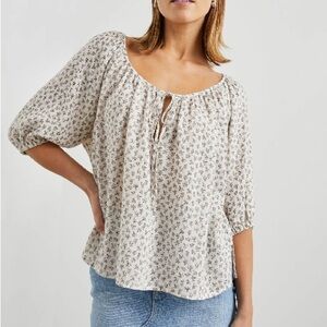 Rails Women's Kristie Top Cream Bella Ditsy Floral Peasant Blouse Size X-Small
